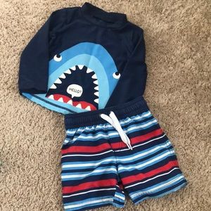 Toddler Boys swim trunks and rash guard